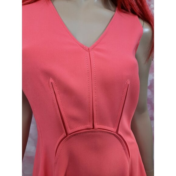 Rebecca Taylor Sleeveless Dress Size 4 Coral Pink A Line Knee Length V Neck - Picture 2 of 12